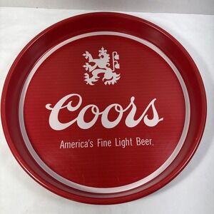 Vintage Coors Red Serving Tray Round Metal 13" America's Fine Light Beer